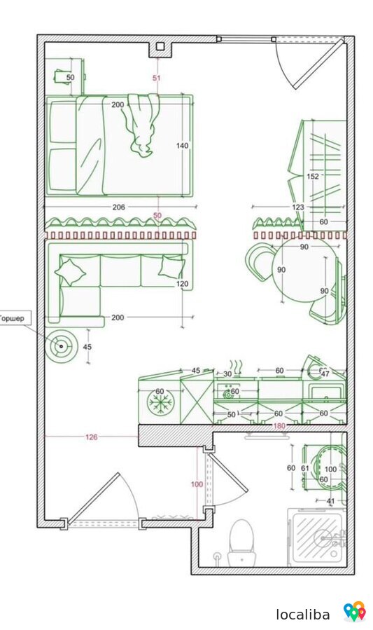 Studio apartment for sale with a balcony on Agmashenebeli Street in Batumi